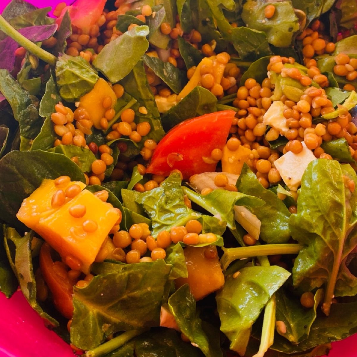 Ensalada-lentejas-mango-rúcula